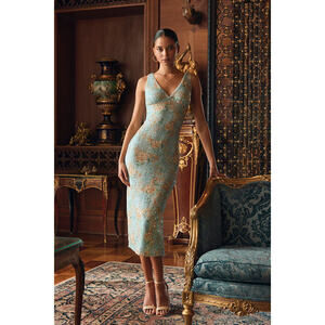 Lulus Renita Light Blue Floral Sequin Column Midi Dress - Size M